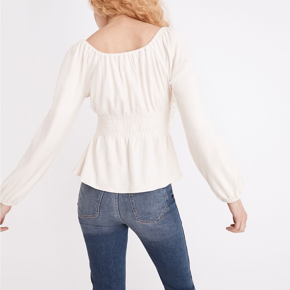 Madewell Plush Square-Neck Smocked Long Sleeve Top - Picture 3 of 5